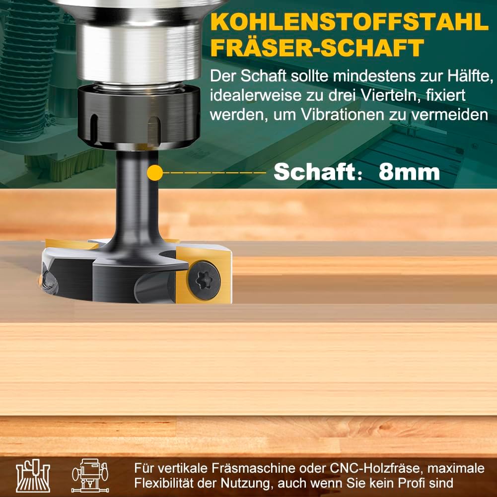 BALUGAEA Planfräser 8mm Schaft Durchmesser 38,1 mm Hobelfräser Holz Abflachfräser mit TiN-besch Hart