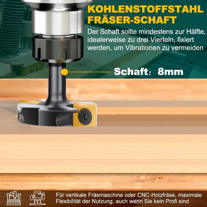 BALUGAEA Planfräser 8mm Schaft Durchmesser 38,1 mm Hobelfräser Holz Abflachfräser mit TiN-besch Hart