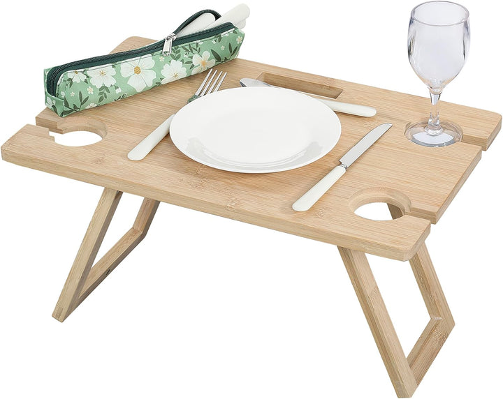 cilio Picknick-Korb Ponza, Für 4 Personen, Geflochtener Korb aus Weide, Deckel aus Bambus als Tisch