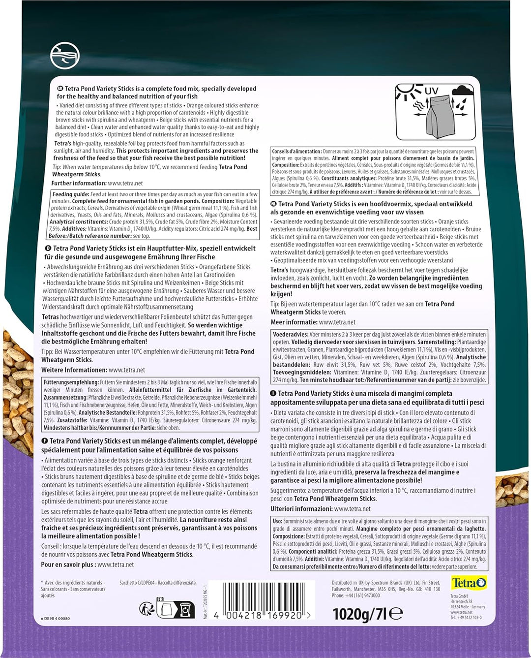 Tetra Pond Variety Sticks - Fischfutter-Mix für Teichfische aus drei verschiedenen Sticks, für die G