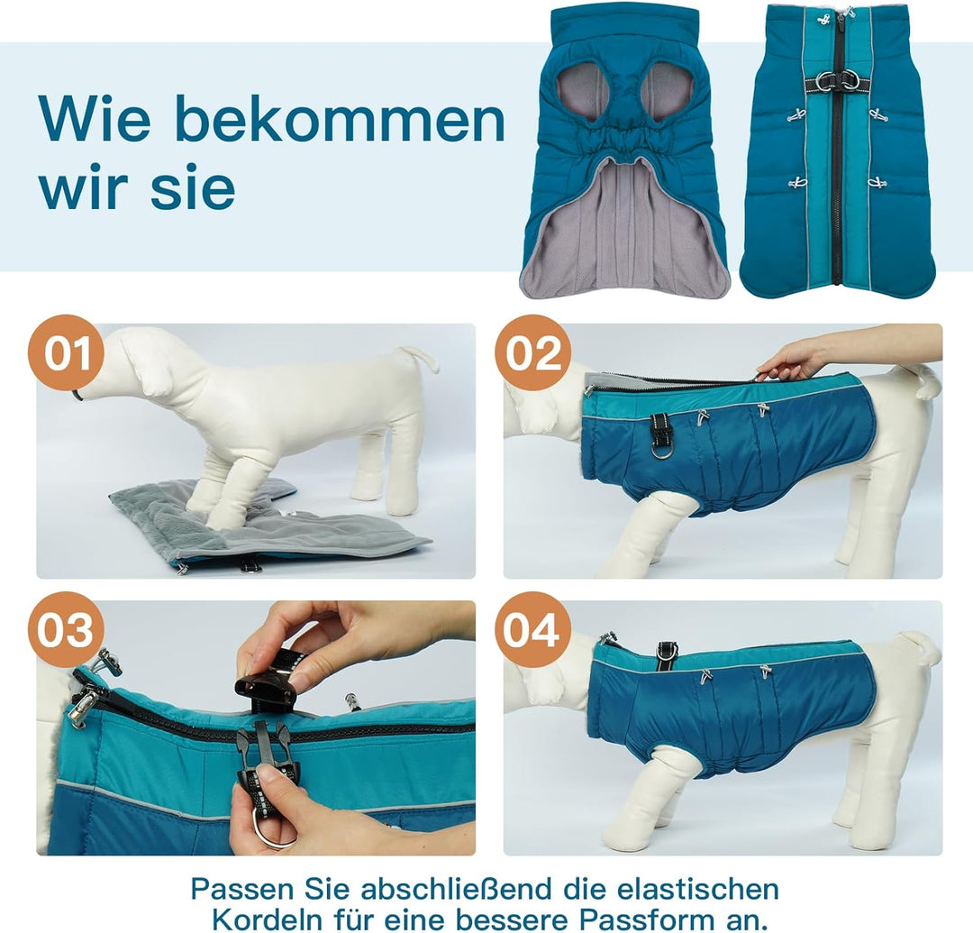 Hundemantel Winter, Ärmellose Hundejacke mit Durch Verstellbare Gummizüge, Rutschfester Reissverschl
