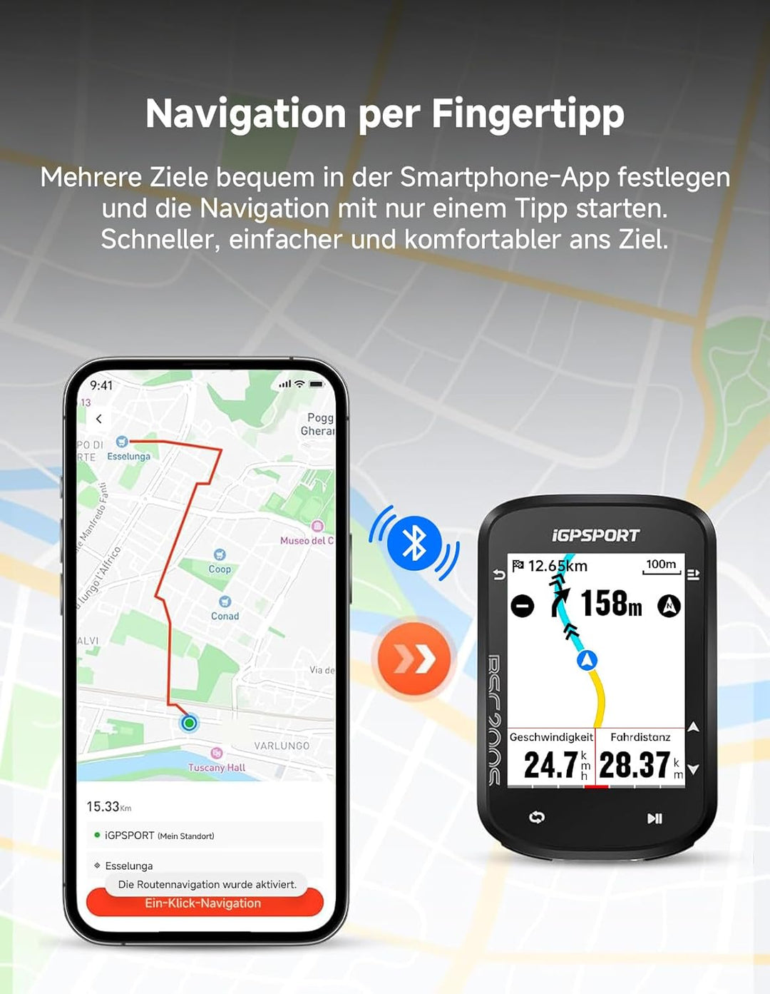 iGPSPORT BSC200S Fahrradcomputer Kabellos GPS, Routennavigation Weiterfahrtfunktion Gierwende-Eingab