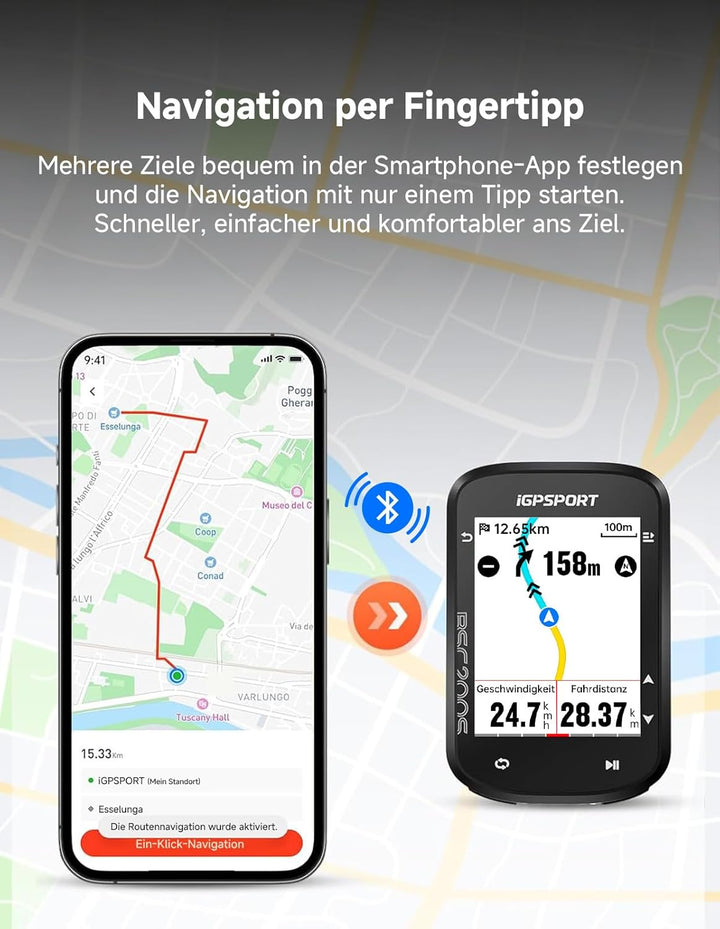 iGPSPORT BSC200S Fahrradcomputer Kabellos GPS, Routennavigation Weiterfahrtfunktion Gierwende-Eingab