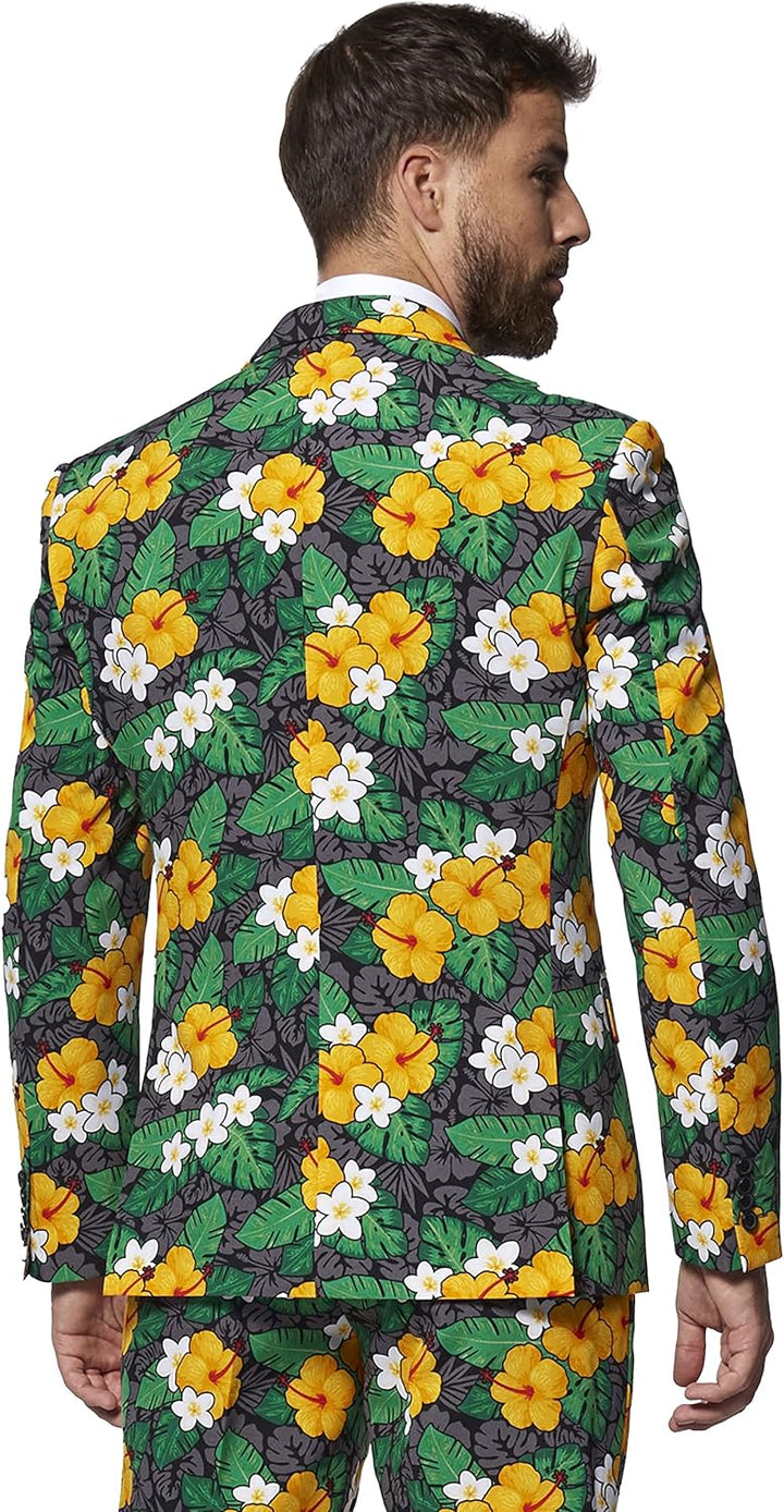 OppoSuits Herrenanzug - Sommer-Outfit mit tropischen Blumen - schmale Passform - Grün und gelb - Ink
