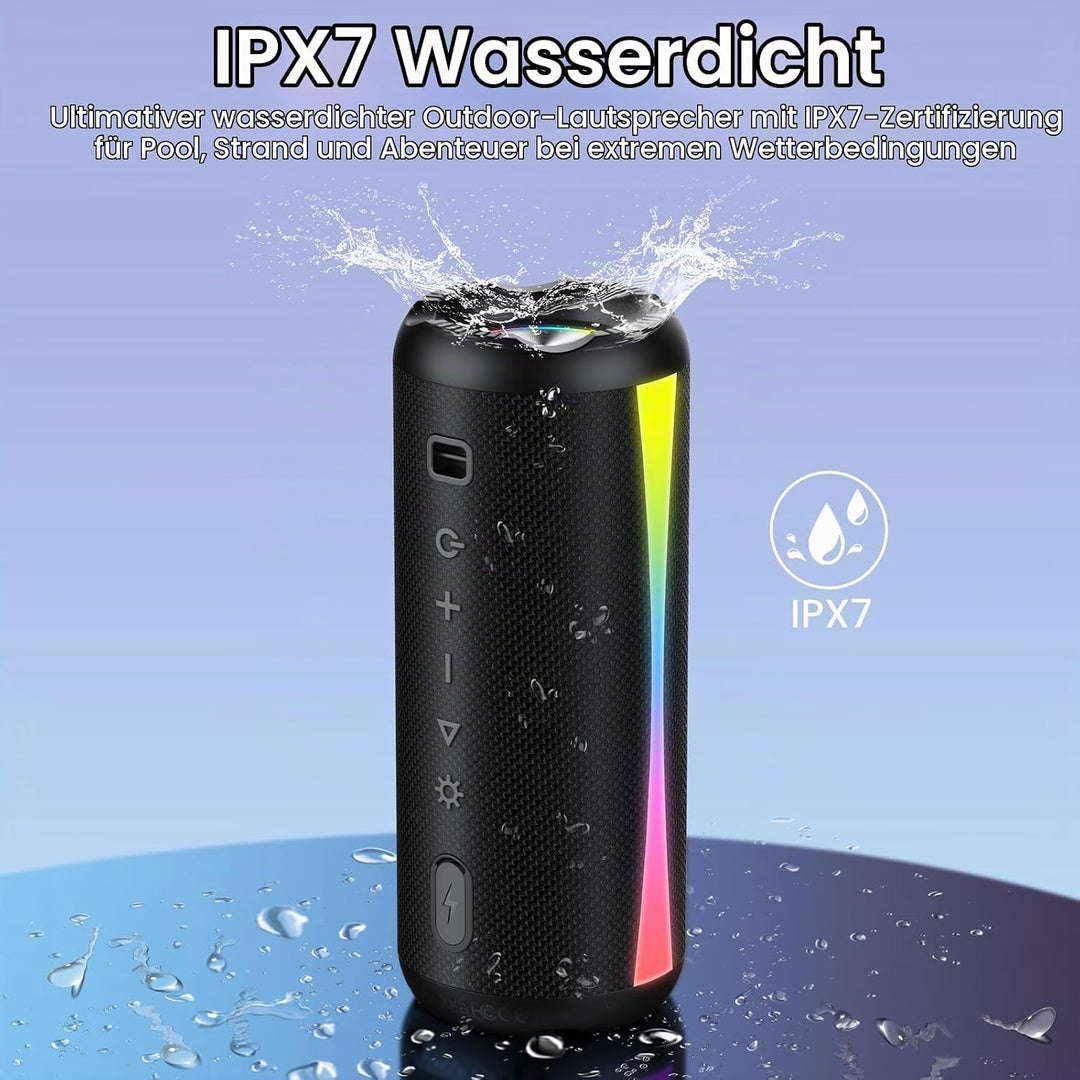 Bluetooth Lautsprecher, 2026 Musikbox Bluetooth 5.4 mit RGB Lichter, Tragbarer Lautsprecher Freispre