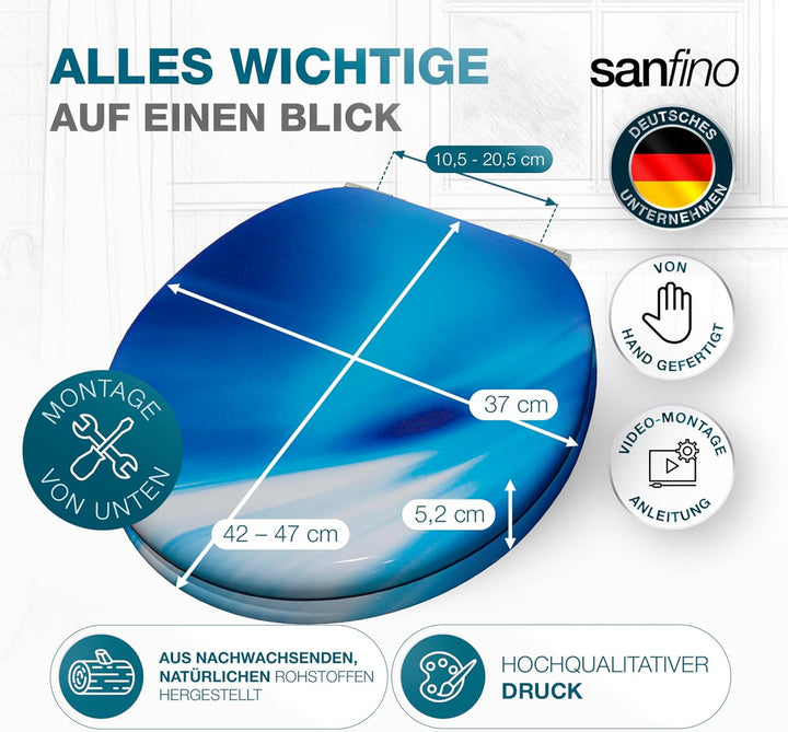 SANFINO® Premium WC Sitz mit Absenkautomatik – hochwertige Toilettendeckel aus Holz, viele bunte Mot