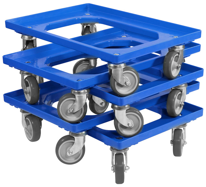 5 Stück Transportroller für Kisten 60 x 40 cm mit 4 Lenkrollen in blau