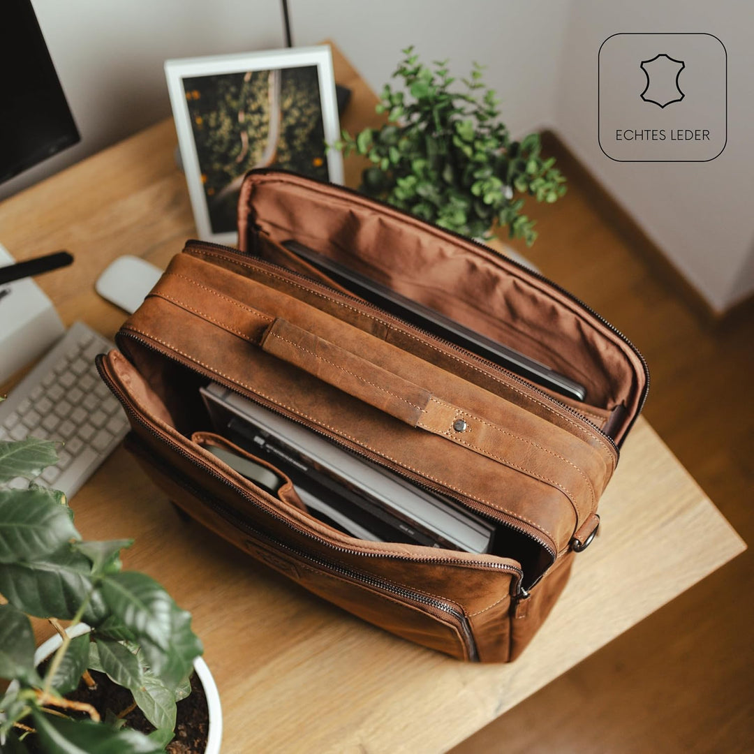 Baur XXL Tasche Echtes Leder | Laptoptasche bis 16 Zoll | Handgefertigte Businesstasche | Aktentasch