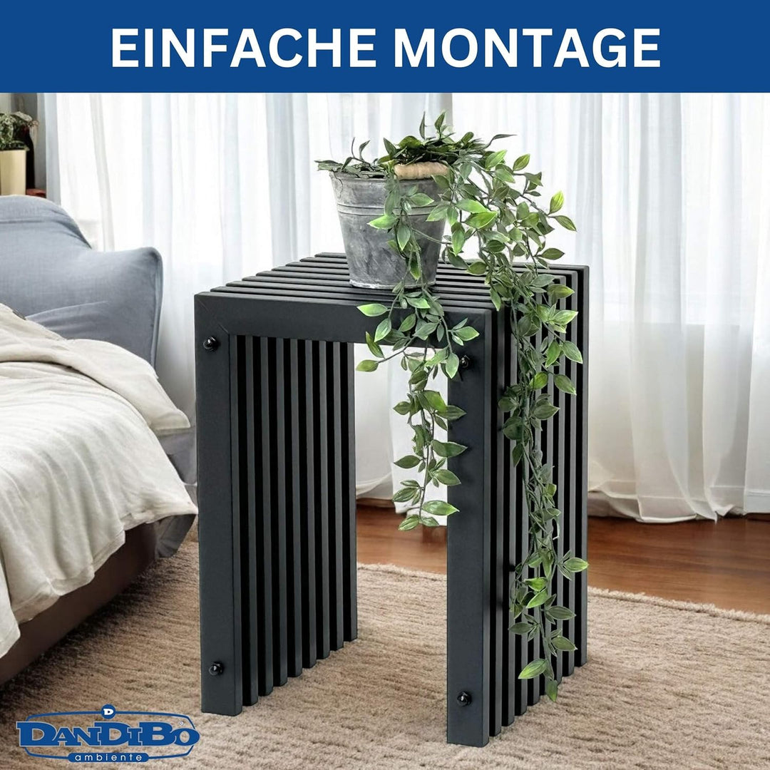 DanDiBo Lamellenhocker Hocker Metall Schwarz Eckig Base 45 cm Massiv Modern Beistelltisch Lamellen (