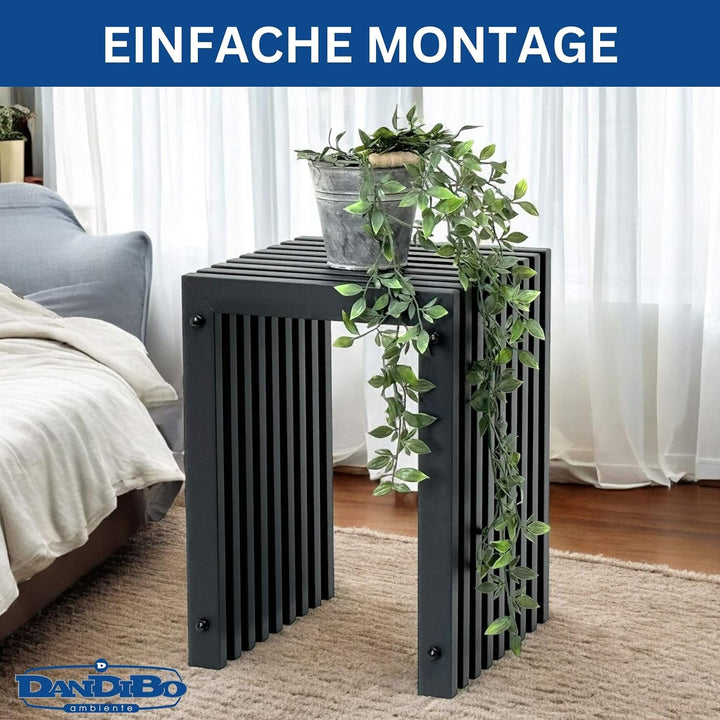 DanDiBo Lamellenhocker Hocker Metall Schwarz Eckig Base 45 cm Massiv Modern Beistelltisch Lamellen (