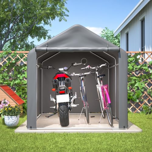 Fahrradgarage mit Rolltor 160x220x165 cm, wetterfester PE-Geräteschuppen, grau, für Fahrrad, Motorra