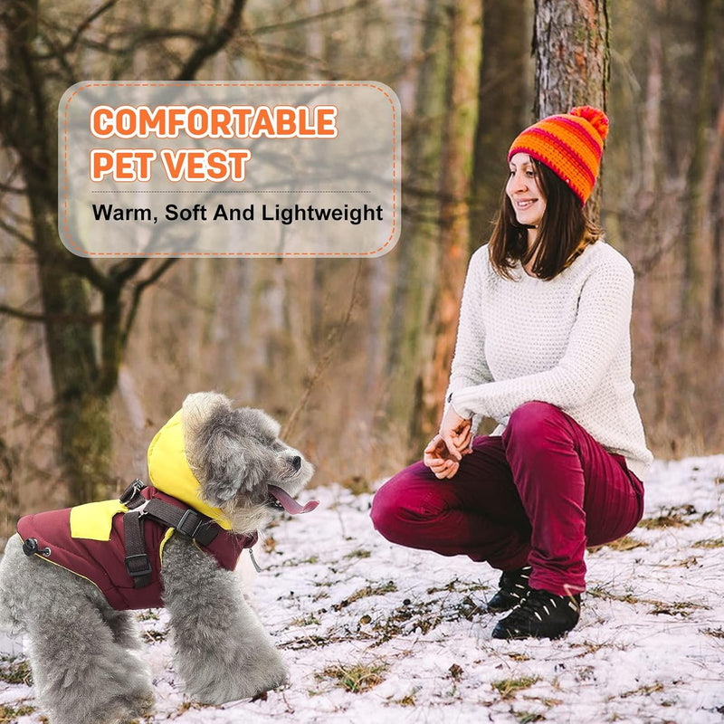 PETCUTE Hund Wintermantel mit Kapuze,Hundemantel mit Reissverschluss,Verstellbar Hunde Winterjacke f