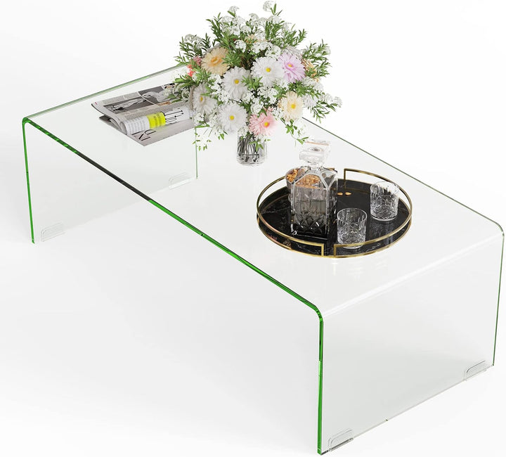 COSTWAY Couchtisch aus gehärtetem Glas, U-förmiger Beistelltisch, Moderner Glastisch, Wohnzimmertisc