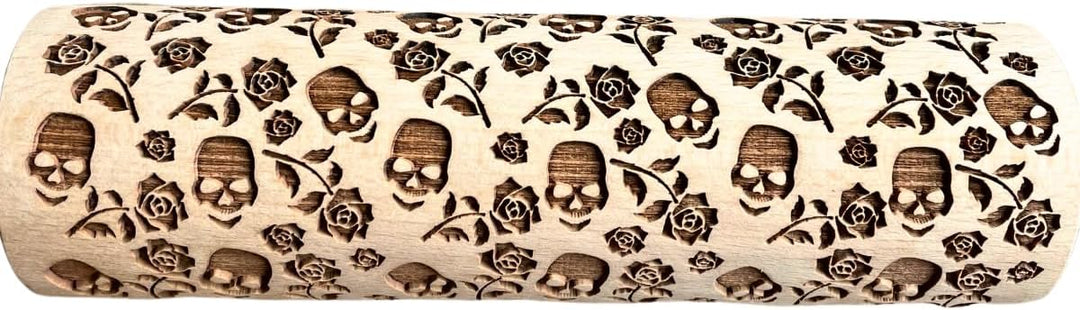TOTENKOPF mit ROSEN Geprägte Nudelholz. Teigrolle mit Schädel un Blumen. Kekse. Präge Teigrolle. Hal