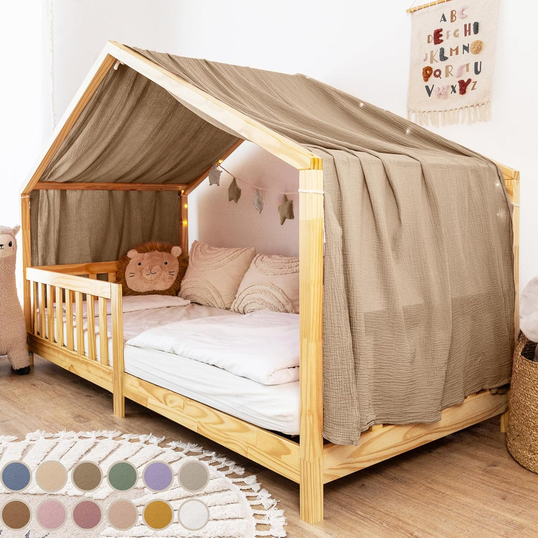 lilimaus Hausbett Himmel - 100% Baumwolle Betthimmel aus Musselin - Hausbett Deko - Geschenk Mädchen