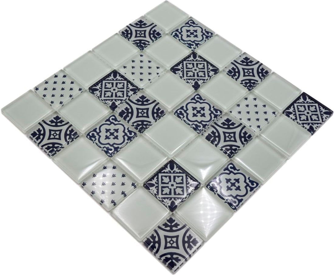 Mosaik Quadrat Crystal Optik Weiss Glasmosaik Transluzent Transparent 3D, Mosaikstein Format: 48x48x