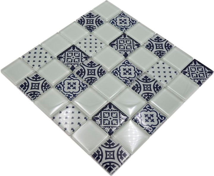 Mosaik Quadrat Crystal Optik Weiss Glasmosaik Transluzent Transparent 3D, Mosaikstein Format: 48x48x