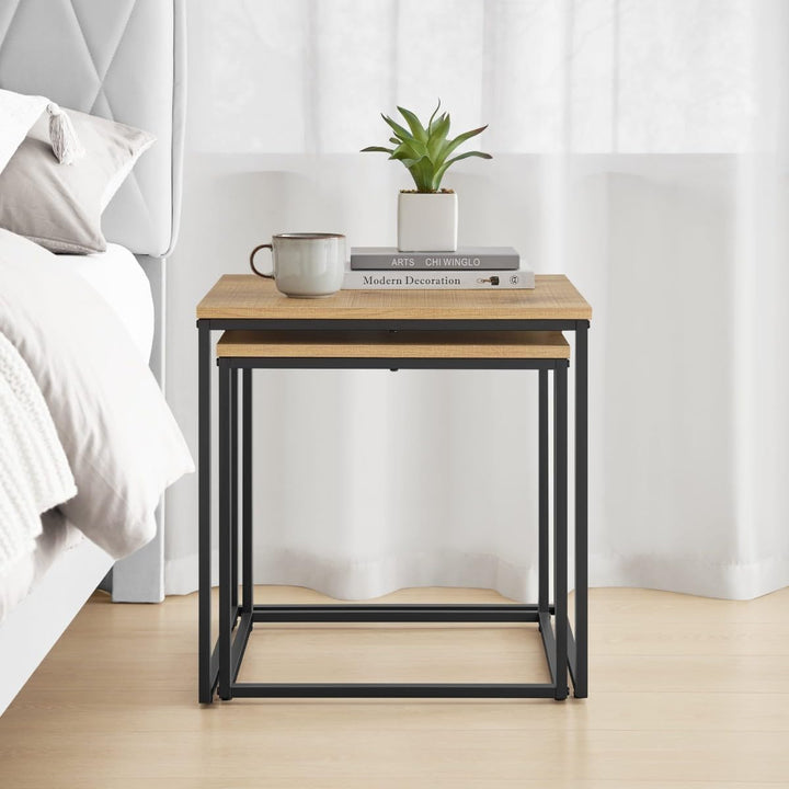 2er Set Couchtische – Quadratisch – Eiche Schwarz – Industrial Design – platzsparend Nesting Couchti