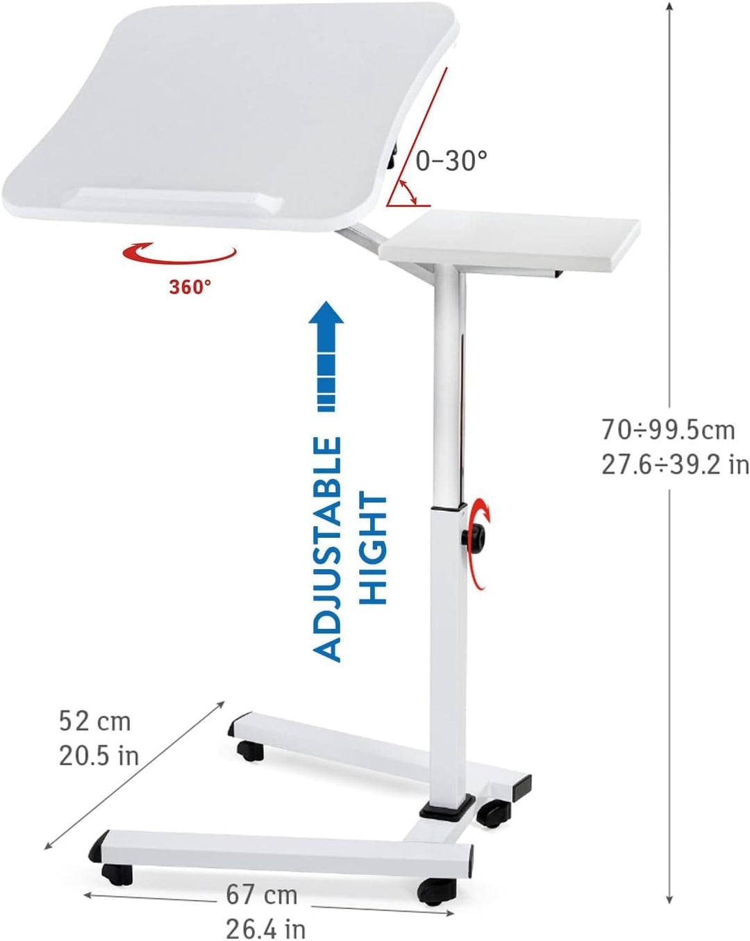 Tatkraft Like Laptop Ständer auf Rollen, Laptoptisch Höhenverstellbar Stehpult, Bett Beistelltisch W