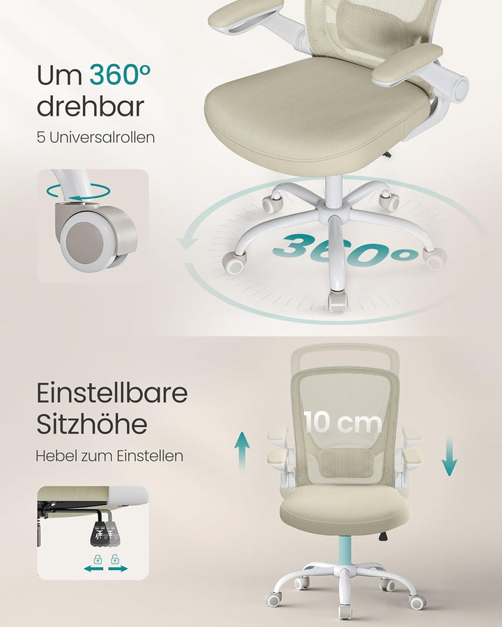 SONGMICS Bürostuhl, Schreibtischstuhl, Drehstuhl mit Netzbespannung, ergonomisch, gepolsterte Lenden