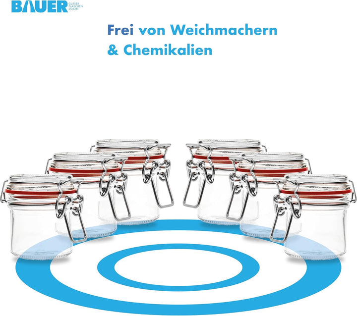 Flaschenbauer - 8er Set Drahtbügelgläser 125ml - Vorratsglas mit Dichtungsringen inkl. Etiketten, Ei