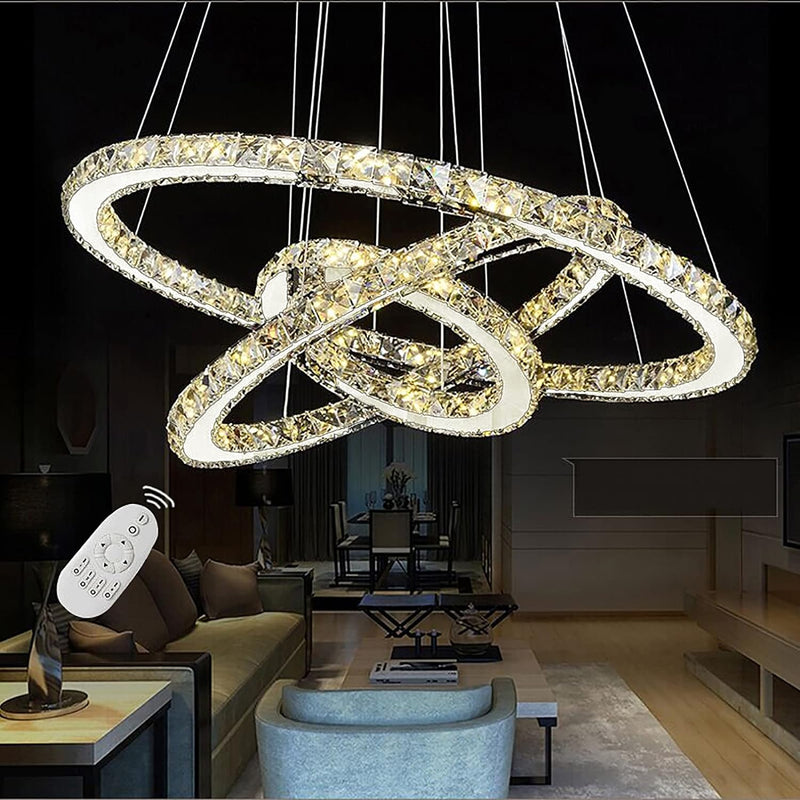 AufuN 72W Moderne Kristall LED 3 Ring Design, Kreative Kronleuchter Hängelampe für Schlafzimmer Wohn