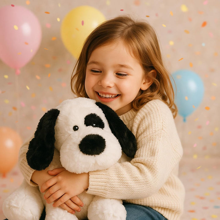 WEIGEDU Plüschhund Kuscheltier Schwarz-Weiss – Weiches Stofftier Hund 50 cm, Liegender Kuschelhund P