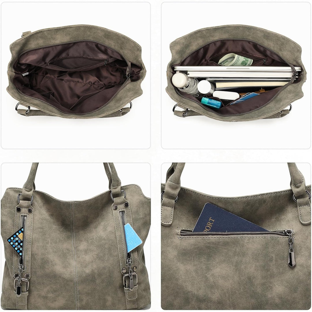 VINBAGGE Damen Handtasche PU Leder Henkeltasche Shopper Tasche Vintage Weiches Umhängetasche Schulte