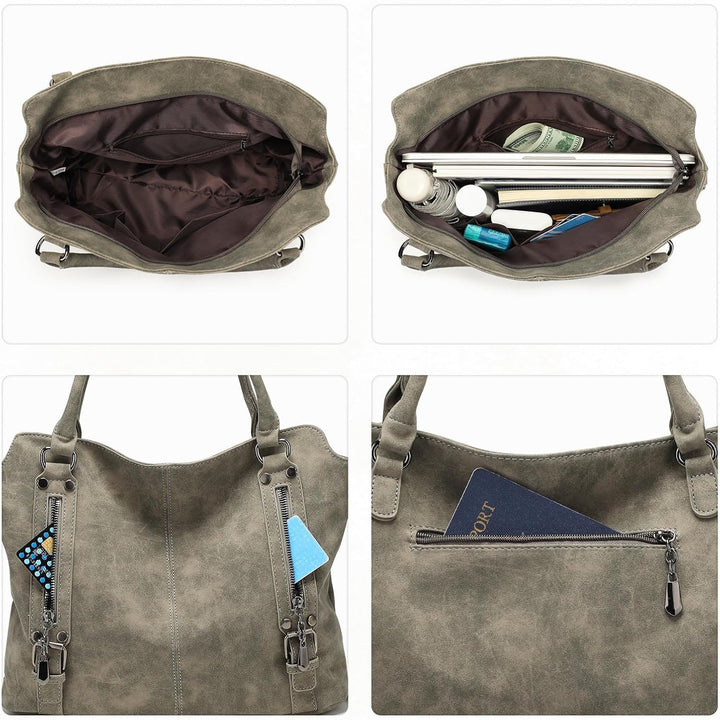 VINBAGGE Damen Handtasche PU Leder Henkeltasche Shopper Tasche Vintage Weiches Umhängetasche Schulte