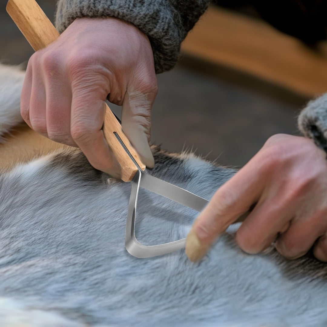 Gosknor 2er Pack Pelzschaber Fleshing Werkzeugset mit Handschuhen, 29 cm Edelstahl Fleshing Messer H