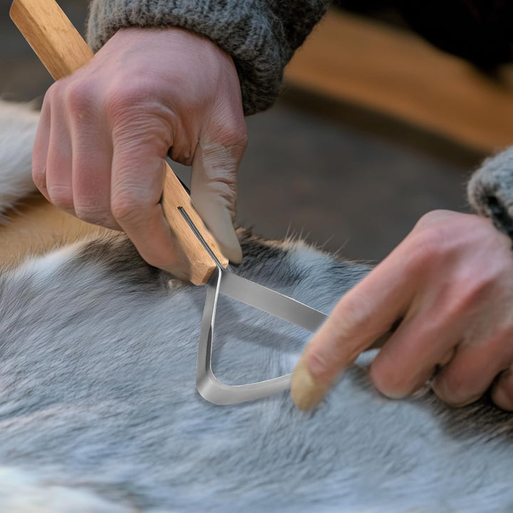 Gosknor 2er Pack Pelzschaber Fleshing Werkzeugset mit Handschuhen, 29 cm Edelstahl Fleshing Messer H
