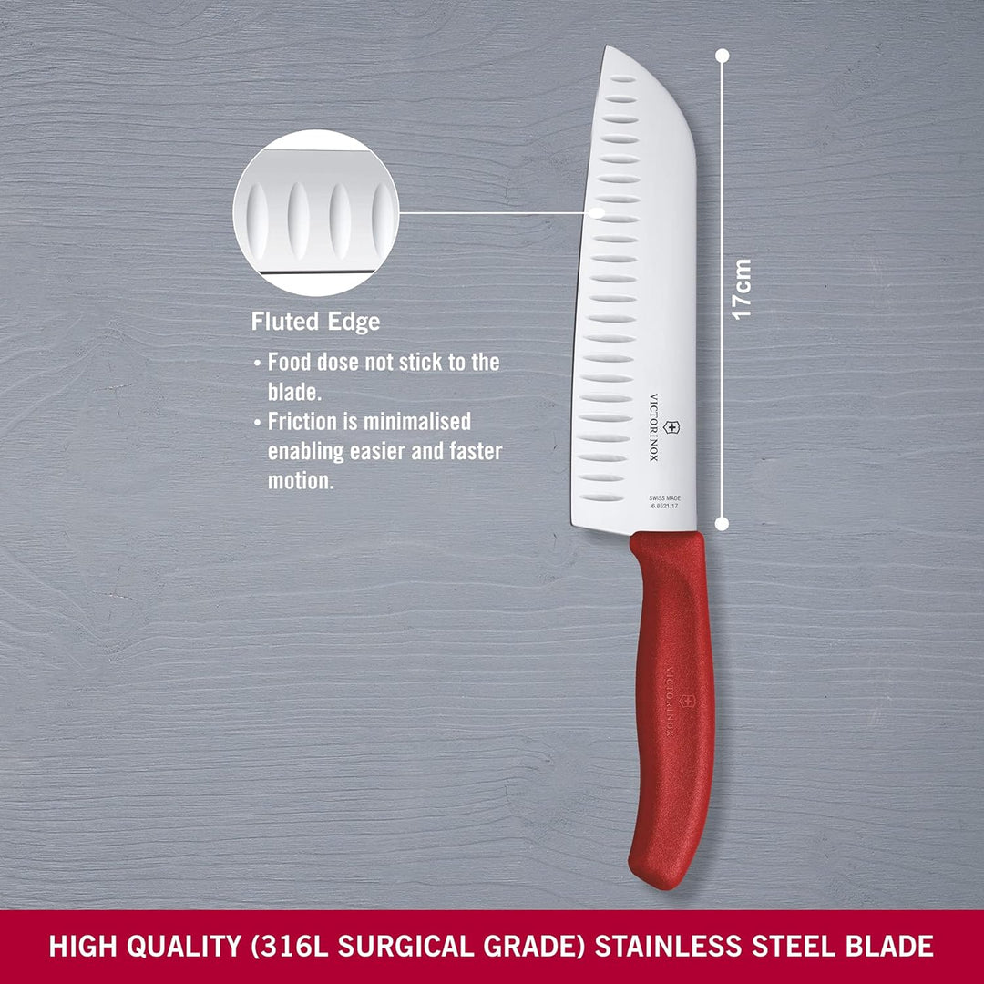 Victorinox, Swiss Classic, Profi Santokumesser, Extra Scharfe Klinge, Kullenschliff, 17 cm, Robuster