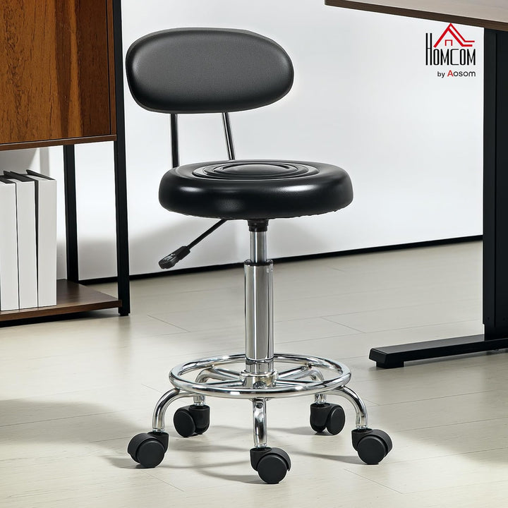 HOMCOM Rollhocker höhenverstellbar Drehhocker Drehbar Salon Hocker mit Lehne, Rädern, Arbeitshocker