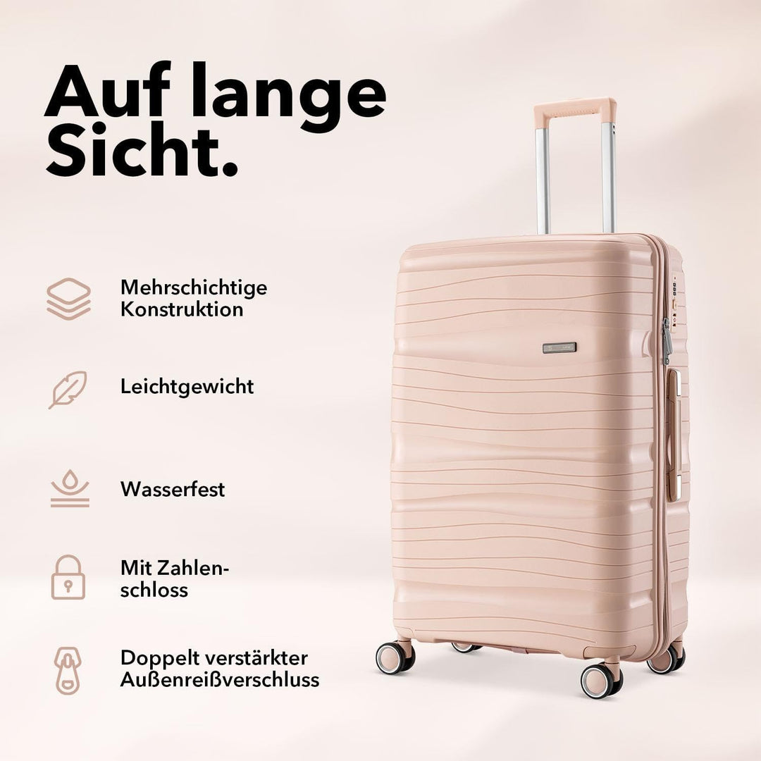 Travel One Kofferset 4-teilig – Hellrosa – Hartschalen Trolley-Set 32/60/98L, Zahlenschloss & 360° R