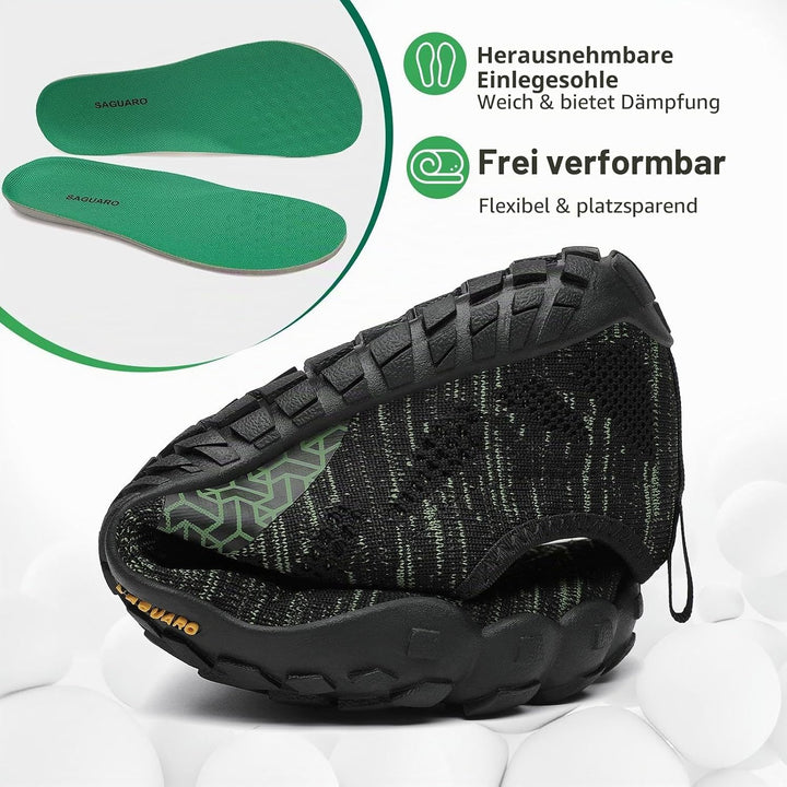 SAGUARO Unisex Barfussschuhe Outdoor Zehenschuhe Traillaufschuhe 47 EU Schwarzgrün, 47 EU Schwarzgrü
