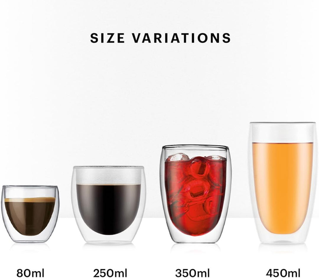 Bodum 4558-10-12 Pavina Gläser 6-er-Set 0.25 l doppelwandig, Transparent, 6 Stück (1er Pack), 6 0,25