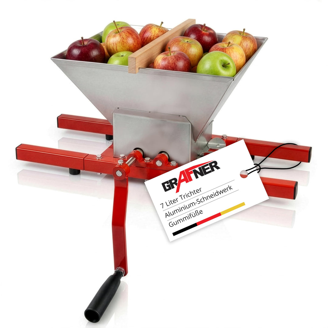 Grafner Obstmühle 7 Liter, Massive Ausführung mit Handkurbel, Apfelpresse Beerenmühle Traubenmühle S