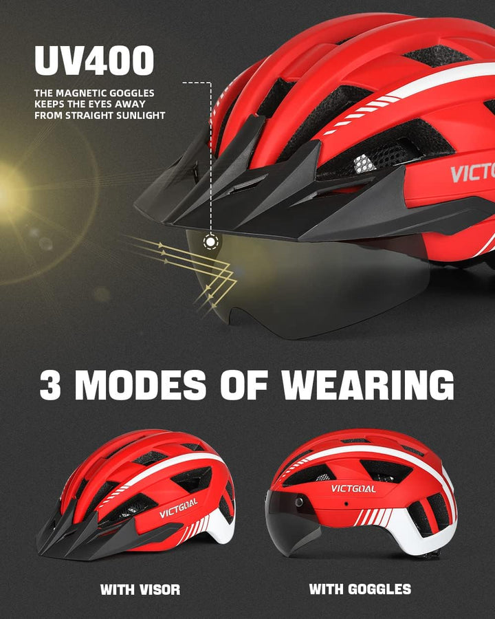 VICTGOAL Fahrradhelm MTB Mountainbike Helm mit magnetischem Visier Abnehmbarer Sonnenschutzkappe und