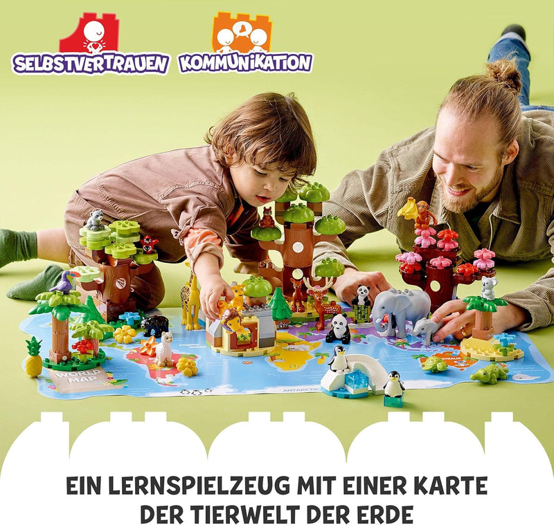 LEGO 10975 DUPLO Wilde Tiere der Welt Zoo Spielzeug mit Sound, mit 22 Tierfiguren und Steine, Lernsp