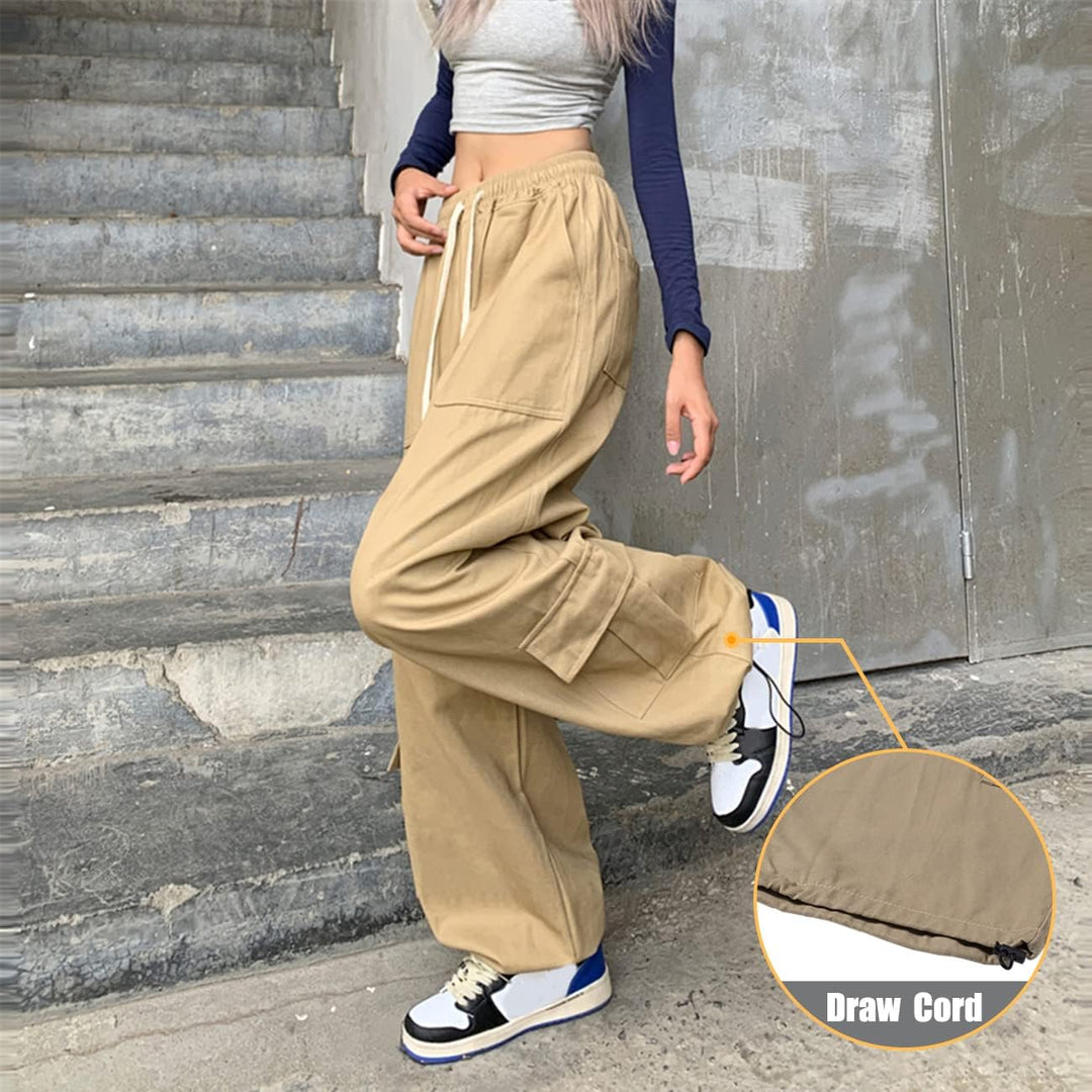 Linsennia Cargohose Damen Baggy Y2k Cargo Parachute Pants Weite Teenager Mädchen High Waist Streetwe