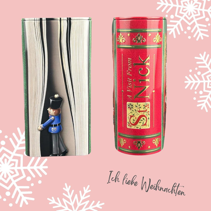 MediMuc Kleine Buchdose St. Nick rot/grün - nostalgische Dose aufwändig geprägt und bedruckt - Santa