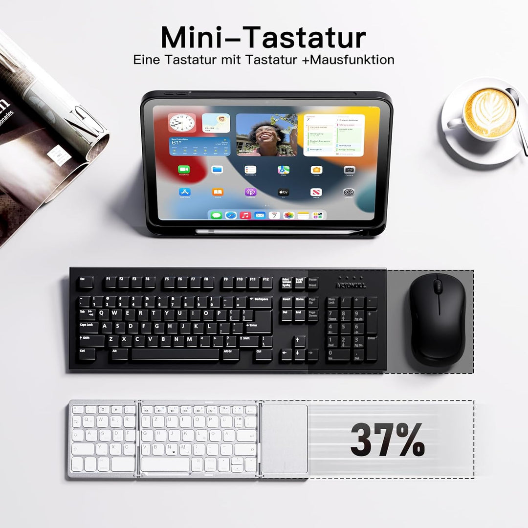 Vobafe Bluetooth Faltbare Tastatur mit Touchpad Kabellose Klappbare, Tragbare Mini Tastatur mit 3 Bl