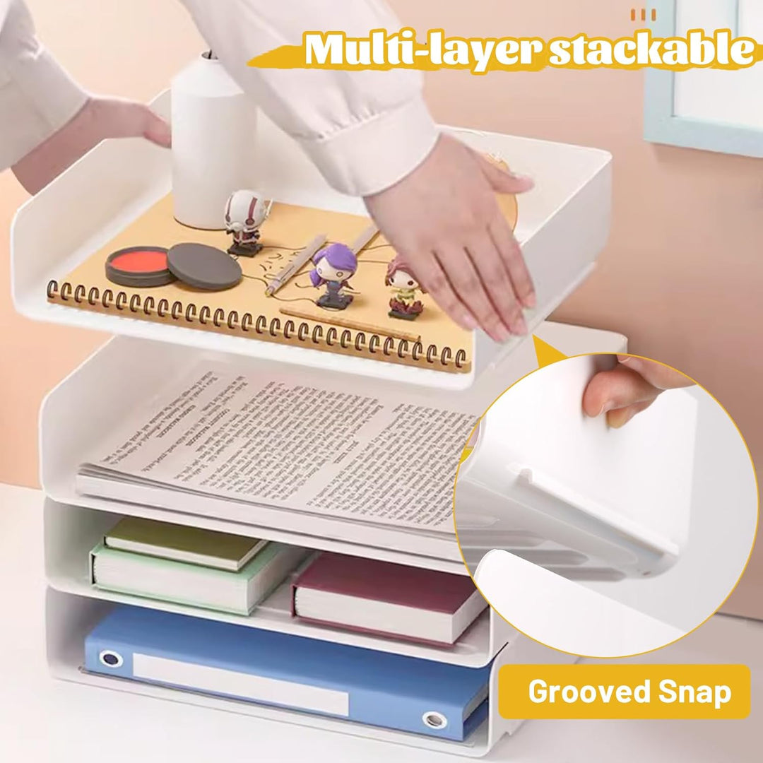 DBREAKS 4 Stöckige Ablagekorb, stapelbare Briefablage, Dokumentenablage für A4, Schreibtischablage a