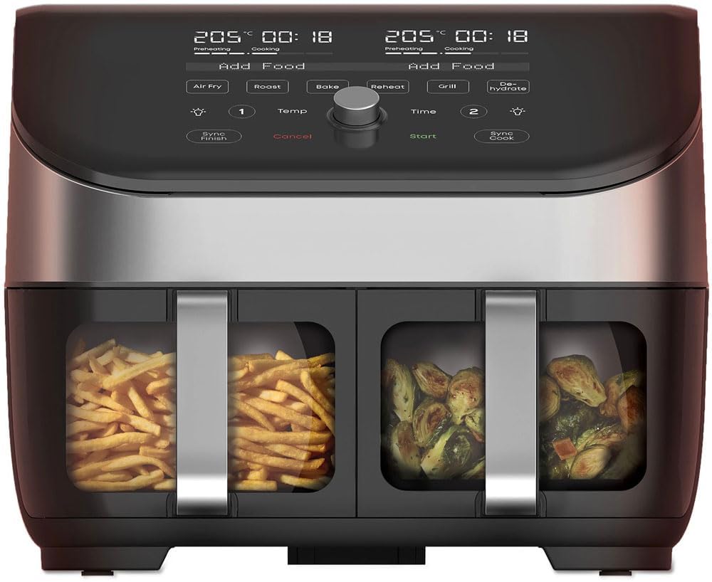 Instant Vortex Plus Doppelkorb mit ClearCook - 7.6L Digitale Heissluftfritteuse, Edelstahl, 8-in-1 S