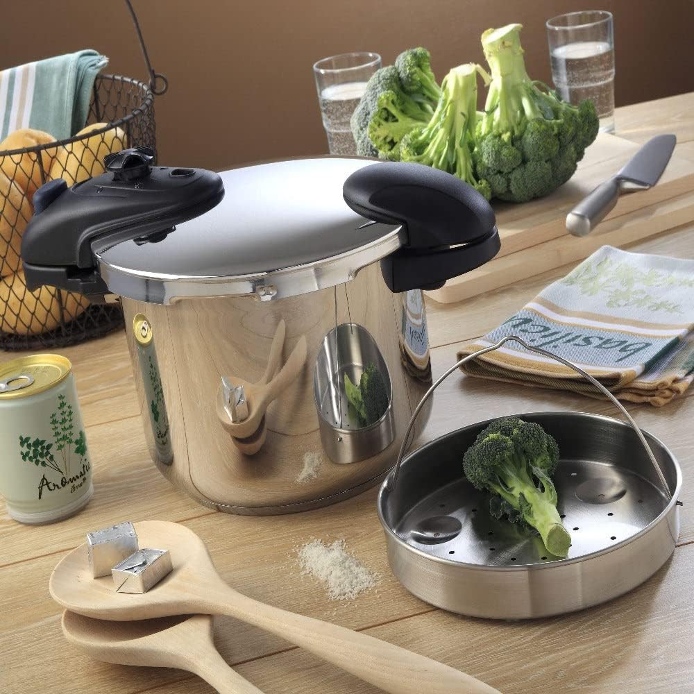 Bajonett-Schnellkochtopf Ø22cm 6L ILLICO aus Edelstahl mit Kochkorb. 6L ILLICO