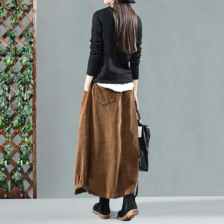 Generisch 2025 Damenrock Winter Cordrock Frauen Midi Lange Röcke Weibliche elastische Taille A-Linie