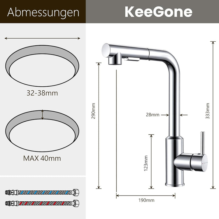Hochdruck Wasserhahn Küche, Küchenarmatur Ausziehbar mit Brause, Spültischarmatur Küche, Legierung M