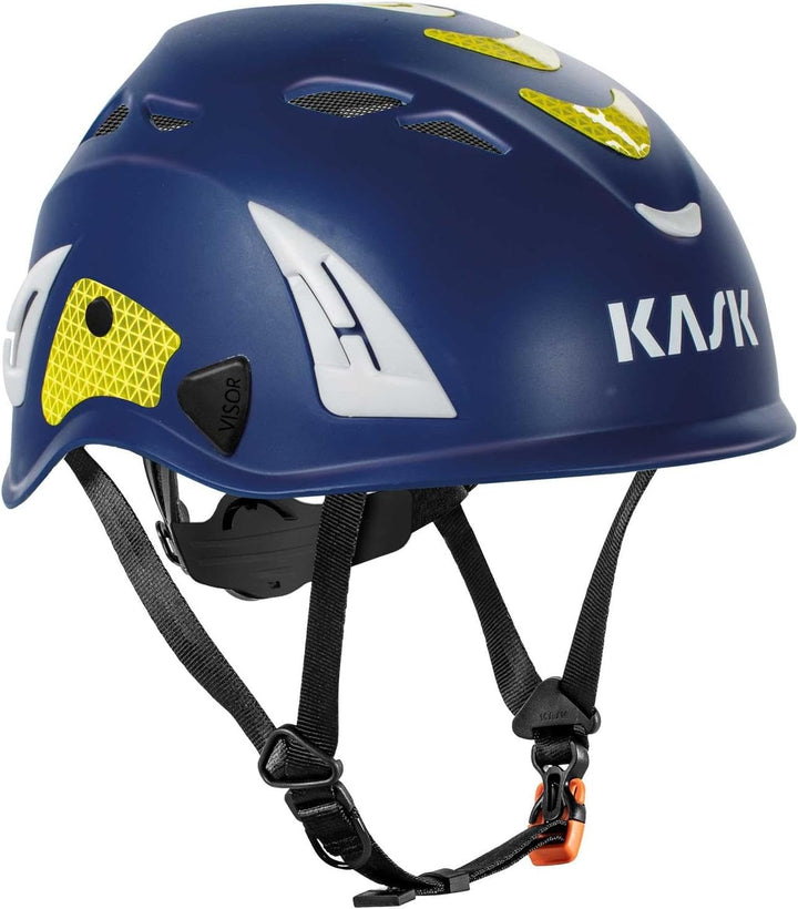 KASK Schutzhelm Superplasma AQ HI VIZ - Arbeitsschutzhelm, Drehrad, Reflexstreifen, EN 397 blau/gelb
