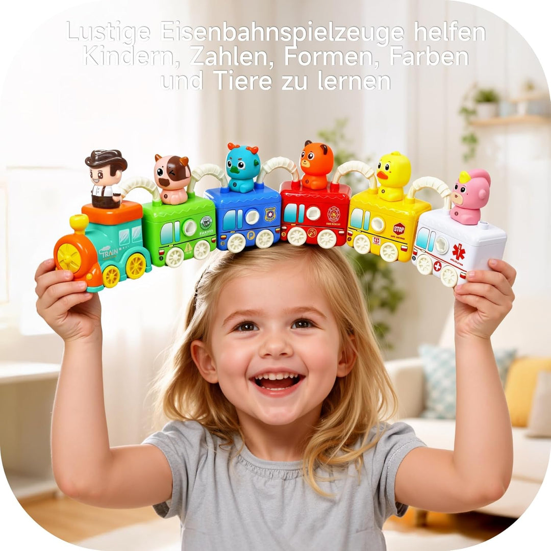 Montessori Spielzeug Zug ab 2 3 Jahre - Lernzug mit 5 Schlössern &amp; Tieren, Kinder Lernspielzeug für