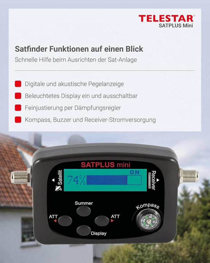Telestar 5401202 Satplus mini Satfinder (LCD Display, Kompass, Dämpfungseinstellung, akustisches Sig